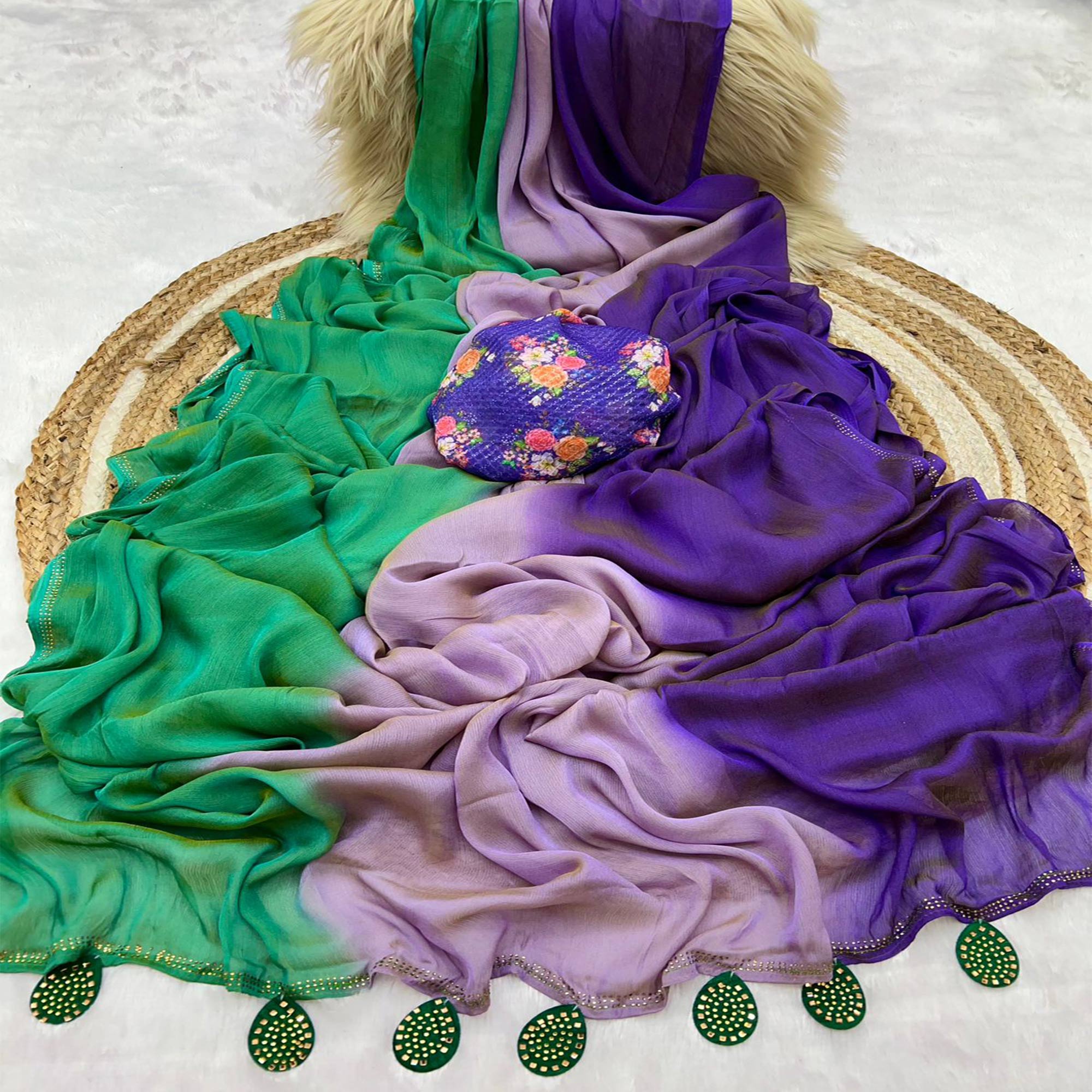 Multicolor Ombre Printed Chiffon Saree