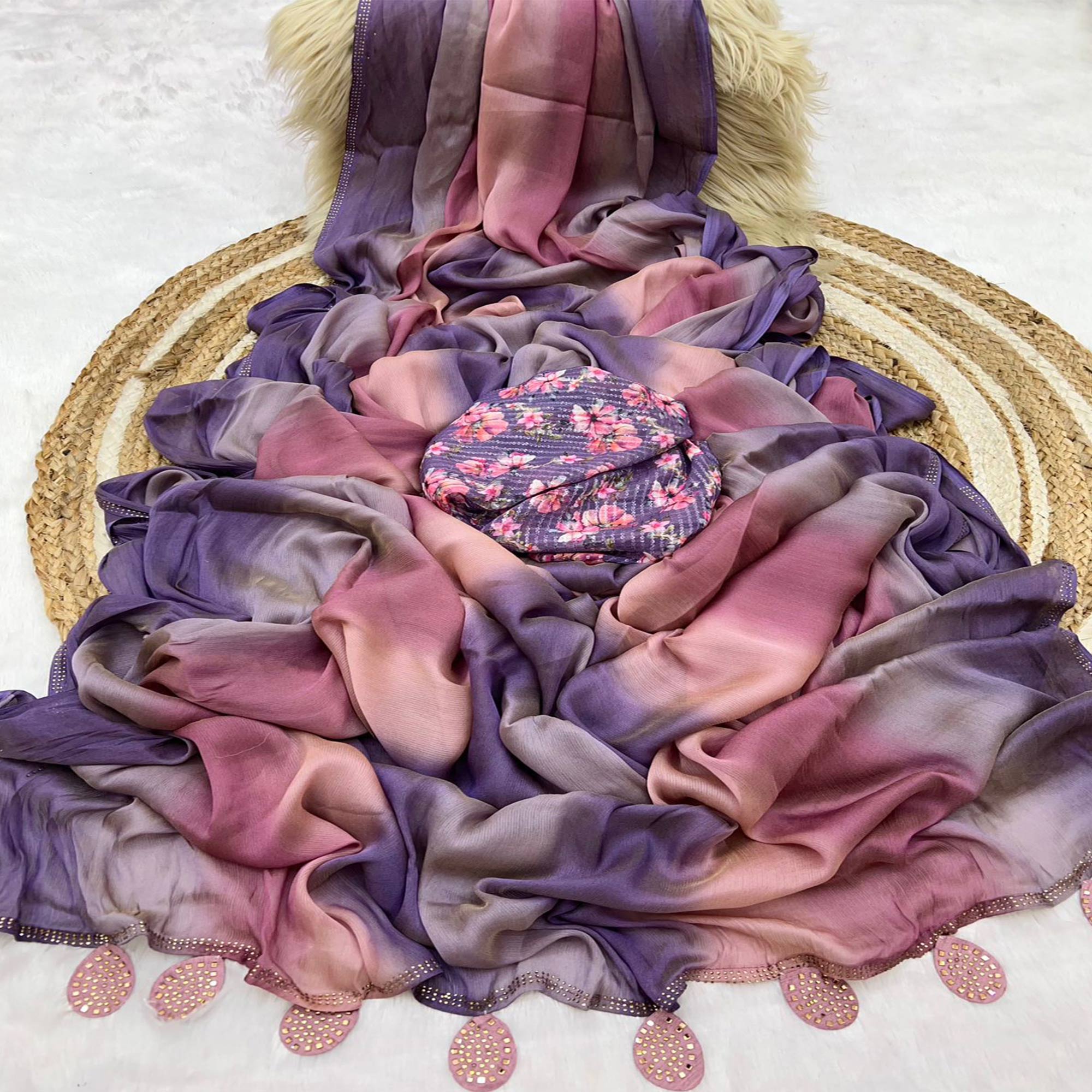 Multicolor Ombre Printed Chiffon Saree