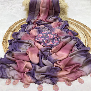 Multicolor Ombre Printed Chiffon Saree