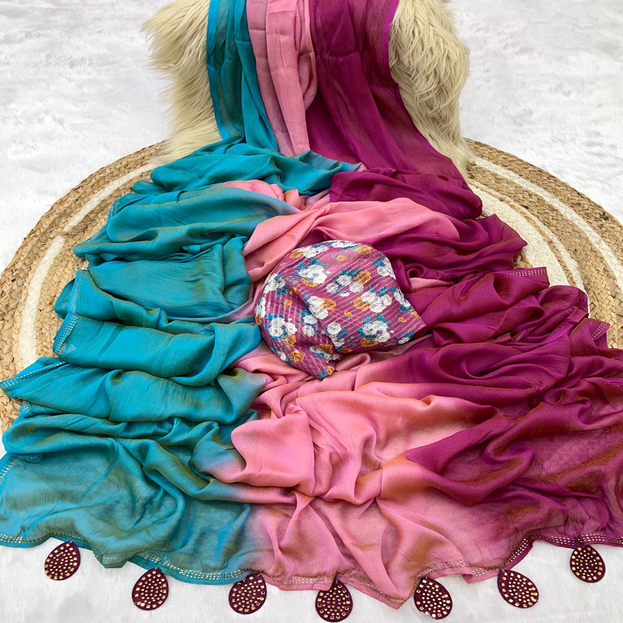 Multicolor Ombre Printed Chiffon Saree