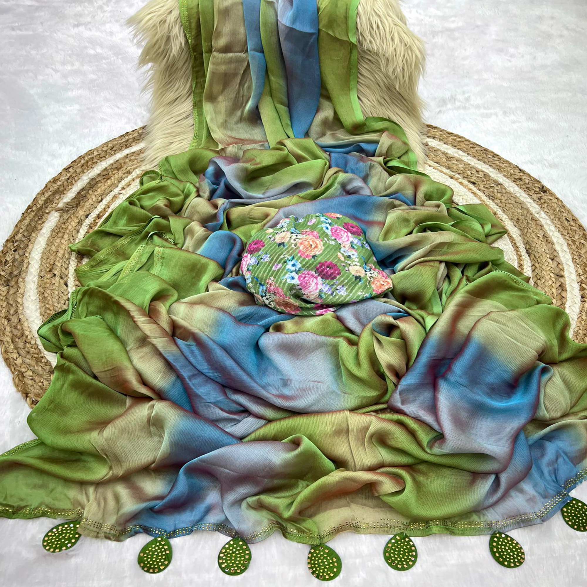 Multicolor Ombre Printed Chiffon Saree