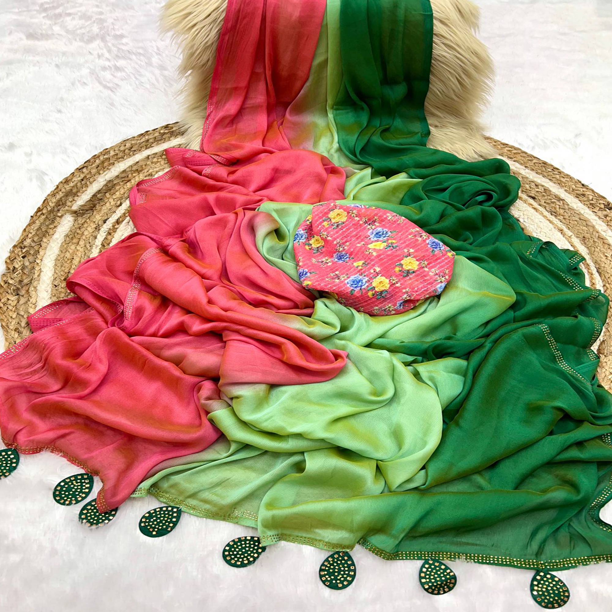 Multicolor Ombre Printed Chiffon Saree