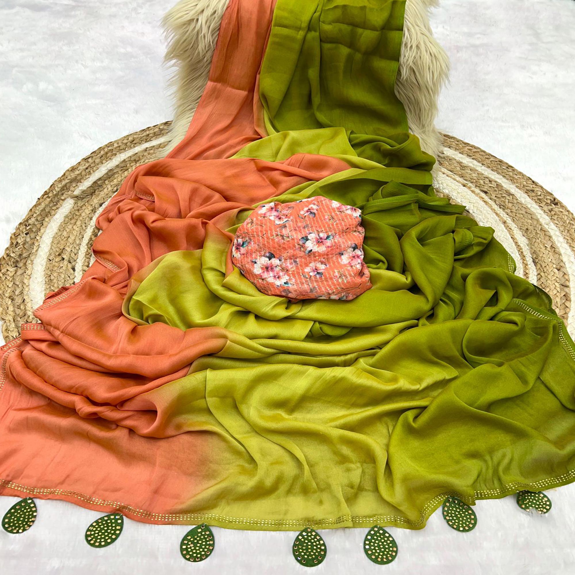 Multicolor Ombre Printed Chiffon Saree