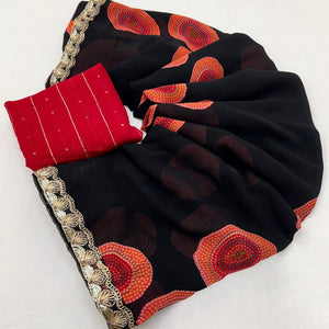 Black Bandhani Printed Georgette Saree With Sequins Border
