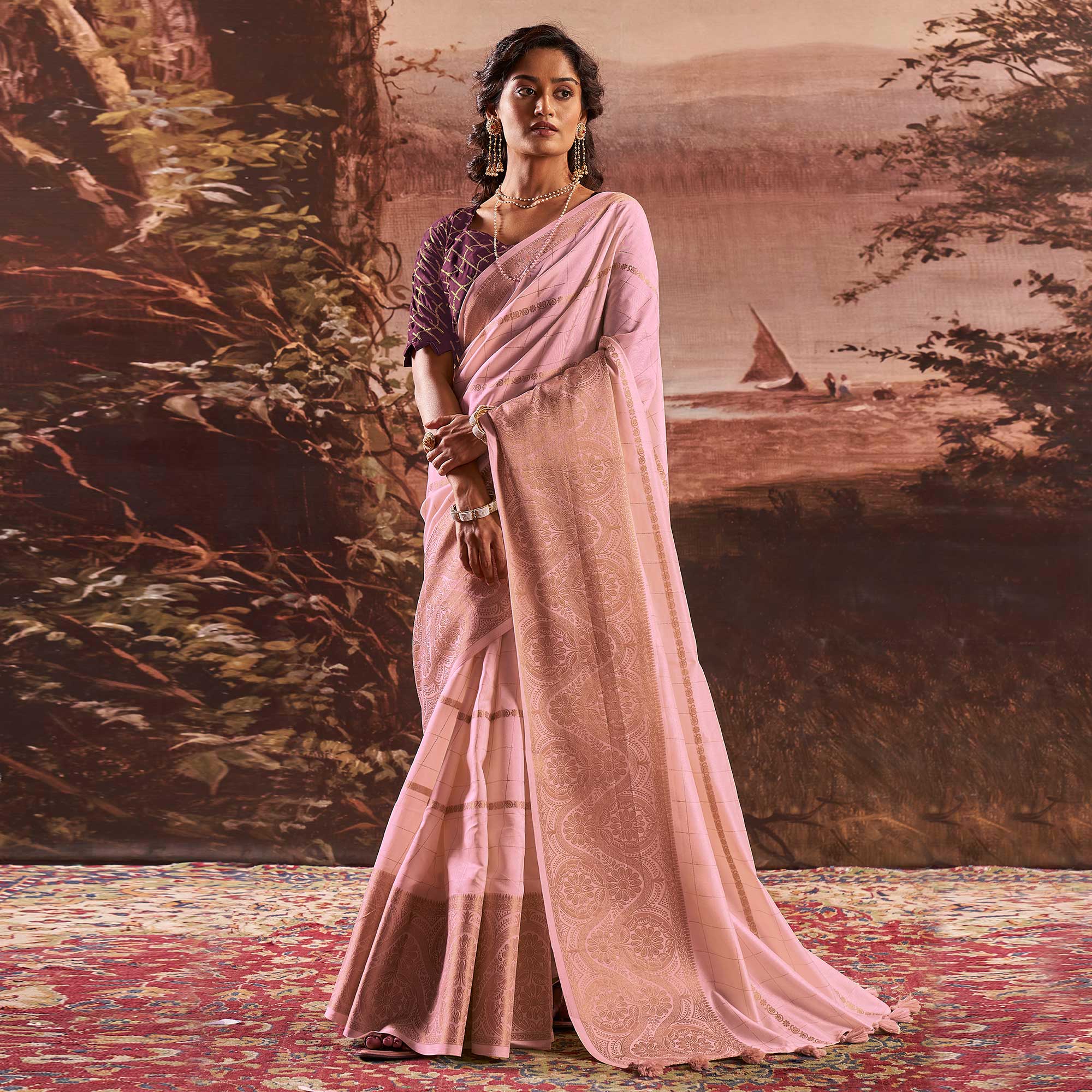 Pink Woven Cotton Silk Saree
