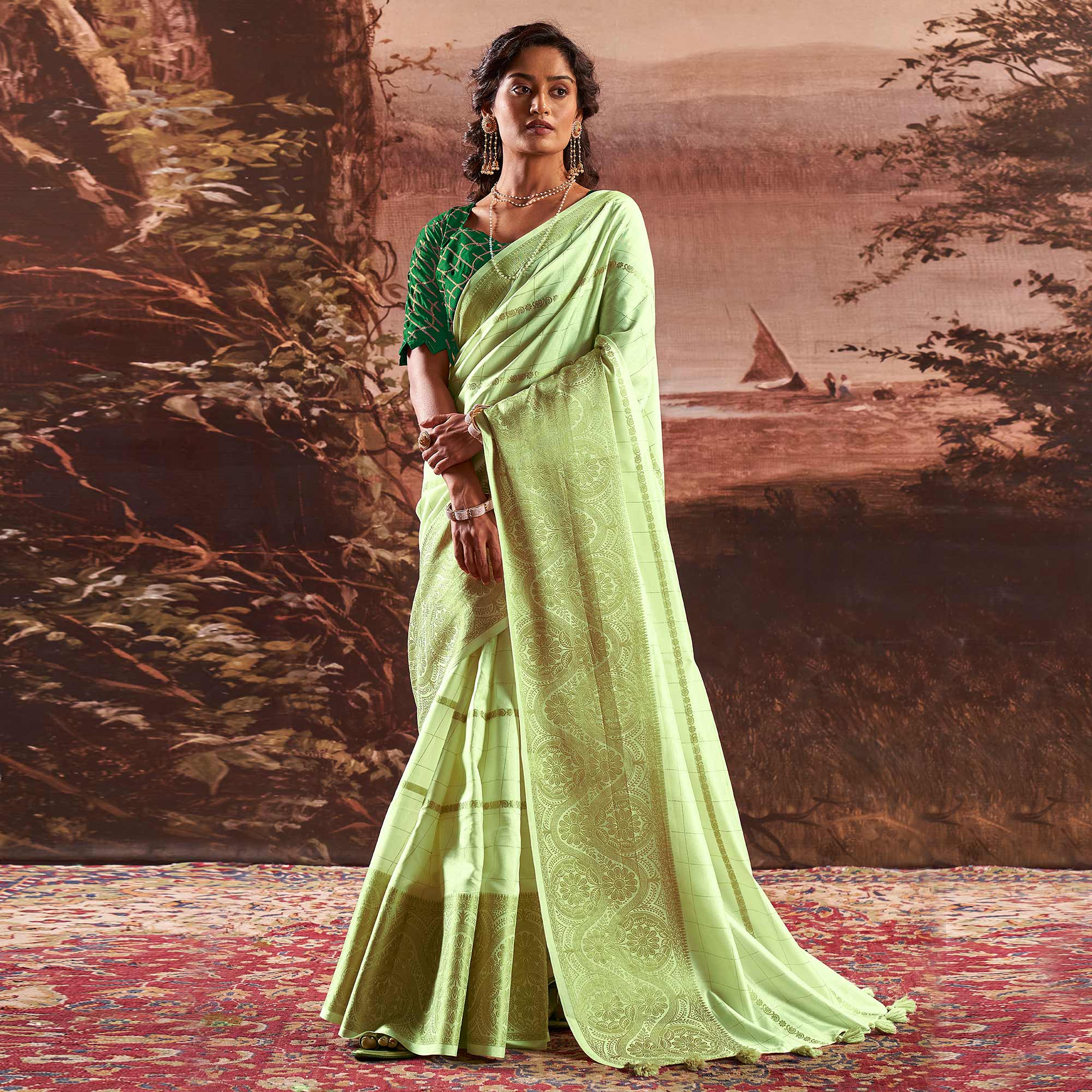 Green Woven Cotton Silk Saree
