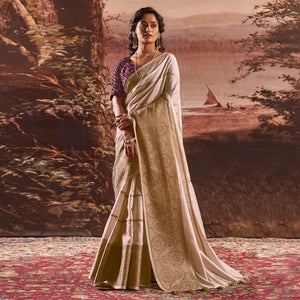 Beige Woven Cotton Silk Saree