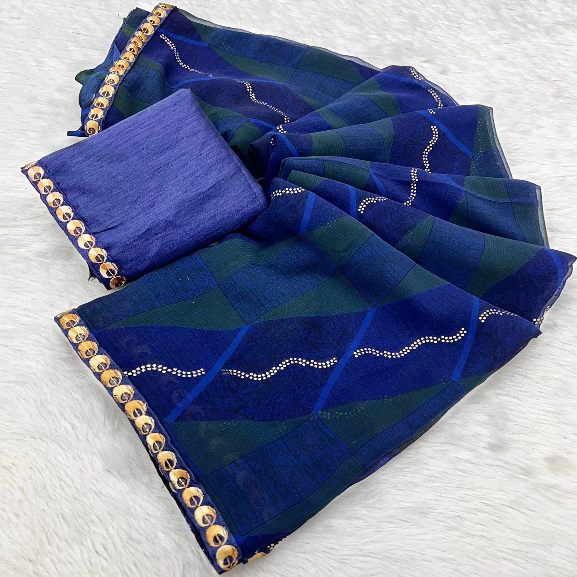 Blue Soft Crush Georgette Printed Saree
