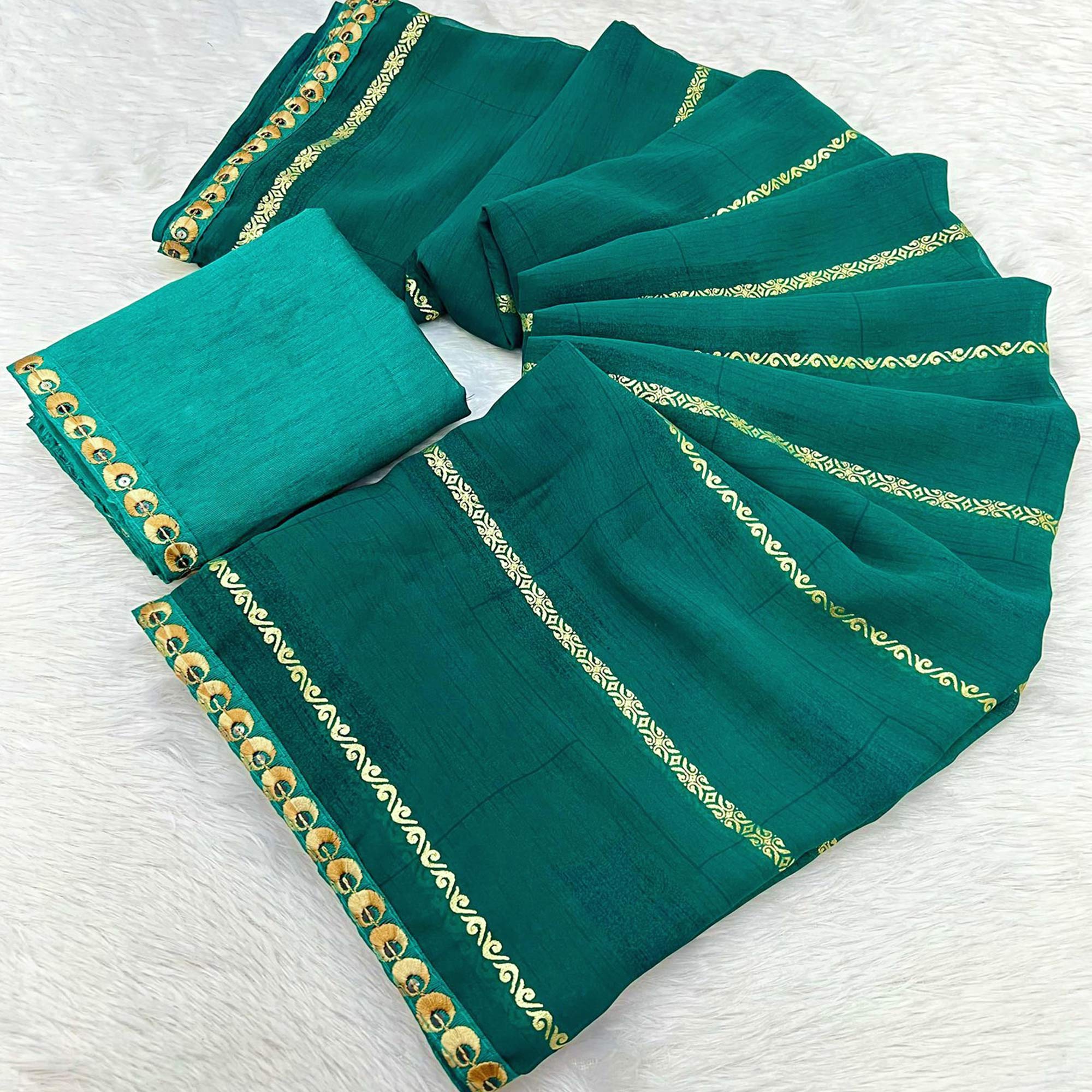 Rama Green Soft Crush Georgette Printed Saree