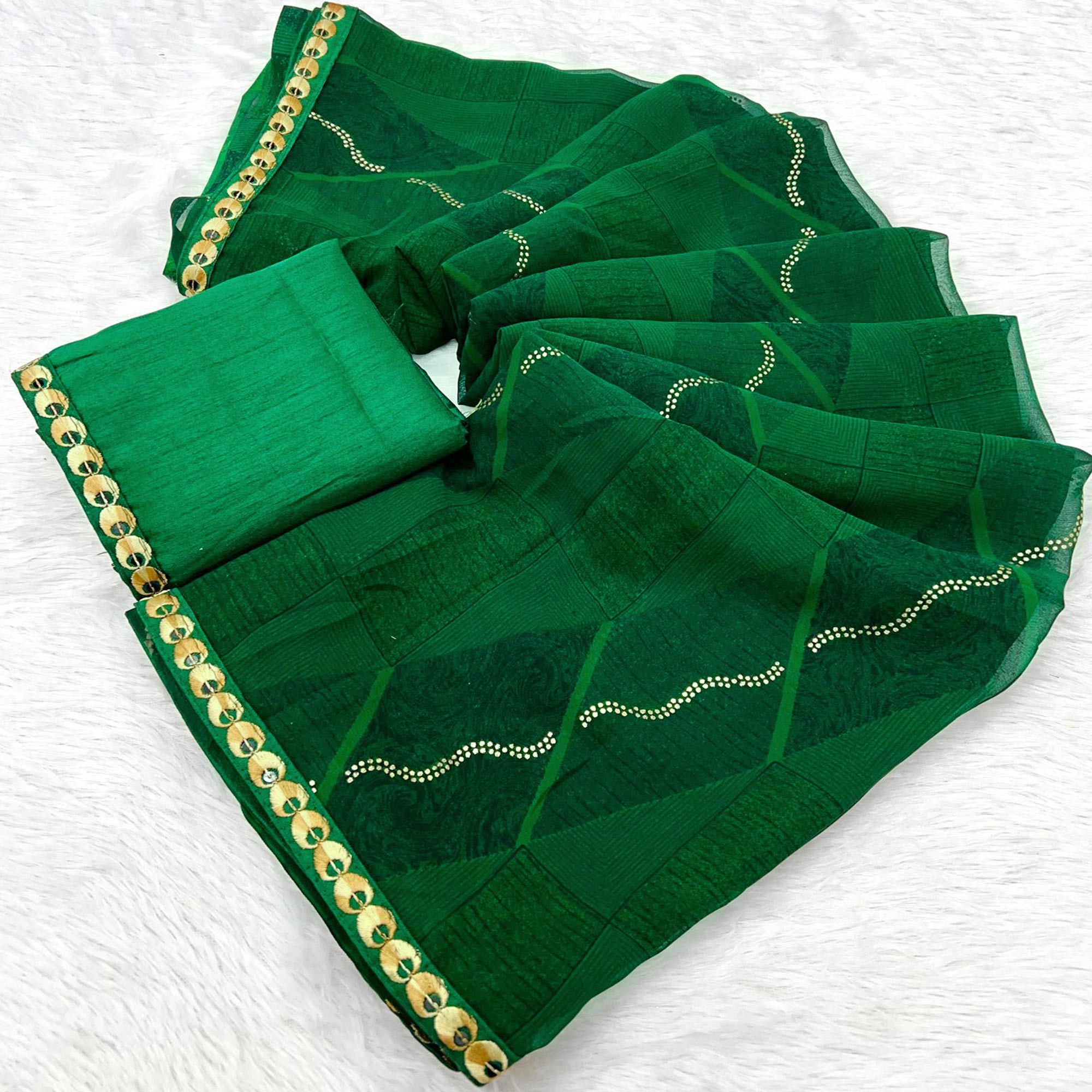 Green Soft Crush Georgette Printed Saree