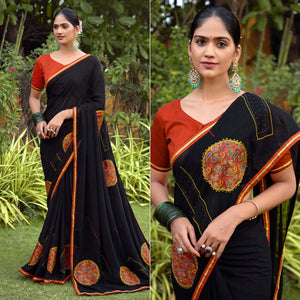 Black Embroidered Georgette Saree