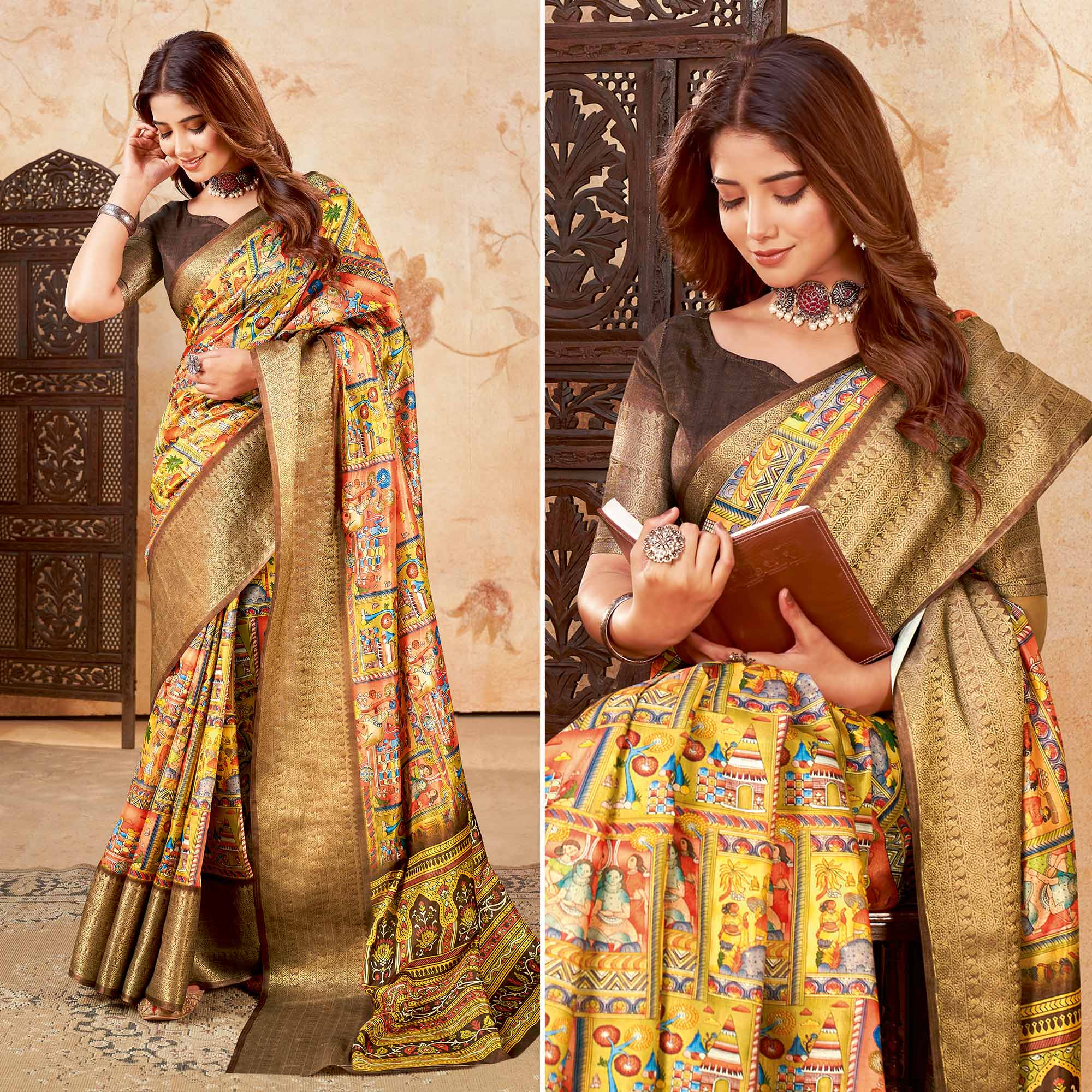 Multicolor Printed Cotton Silk Saree With Jacquard Border