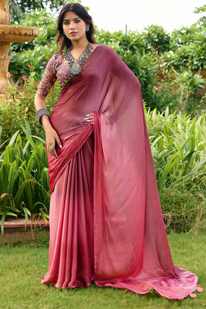 Mauve Ombre Chiffon Saree Embellished with Golden Zari