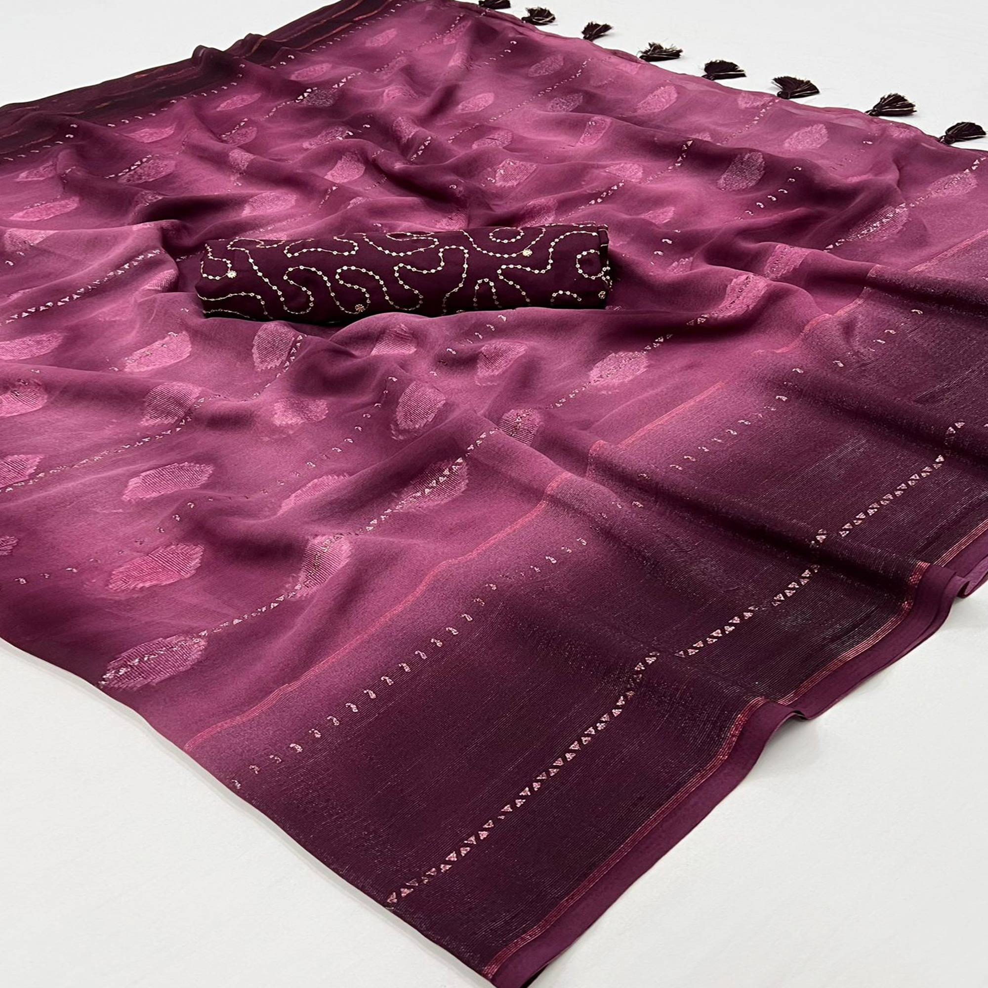 Wine Woven Georgette Saree