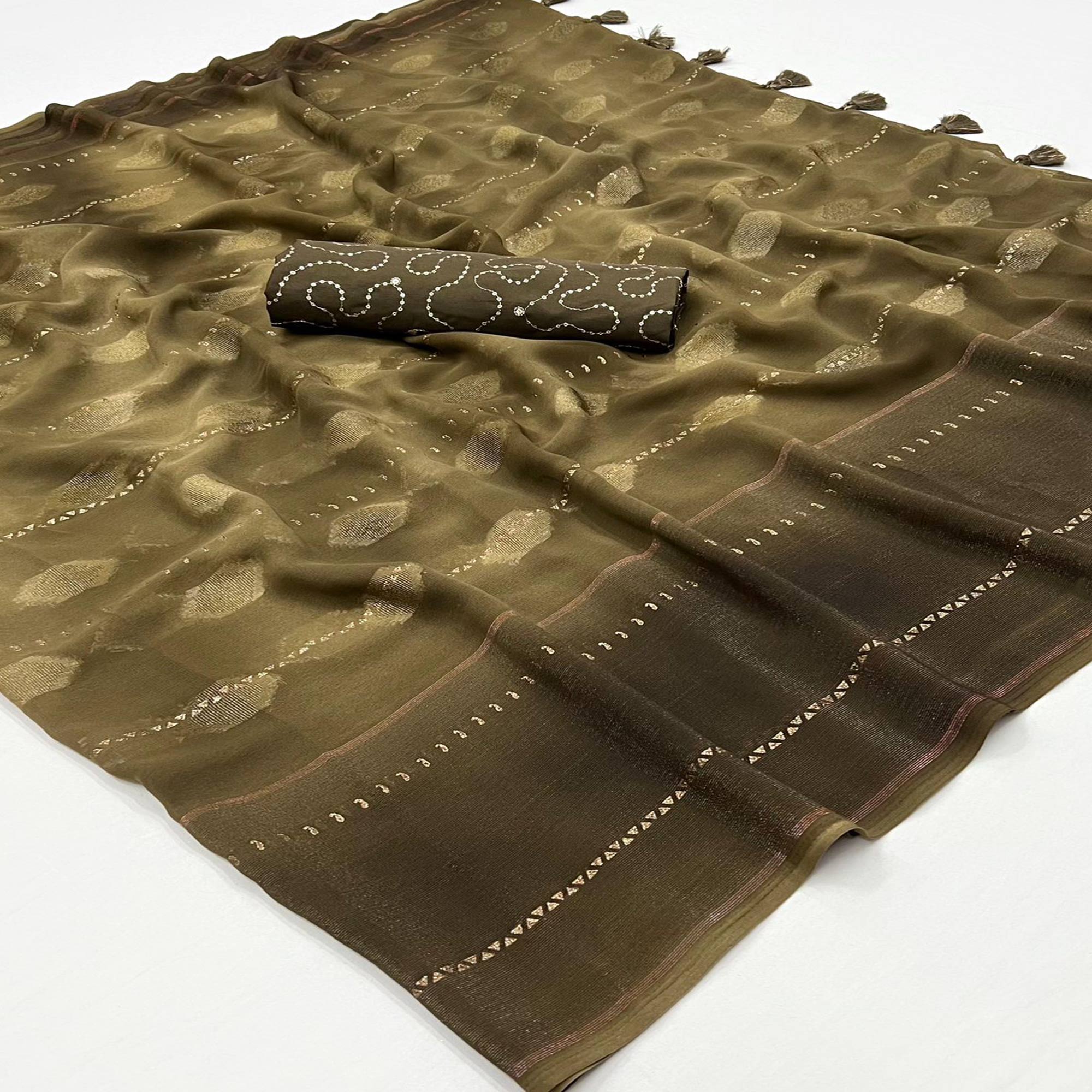 Olive Woven Georgette Saree