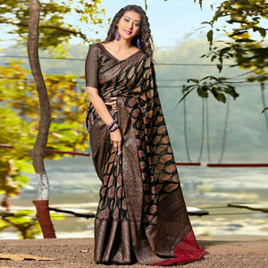 Black Printed With Woven Border Pure Cotton Saree