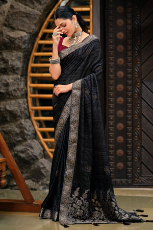 Black Abstract Printed Georgette Saree Enhanced with Subtle and Shiny Stone Work