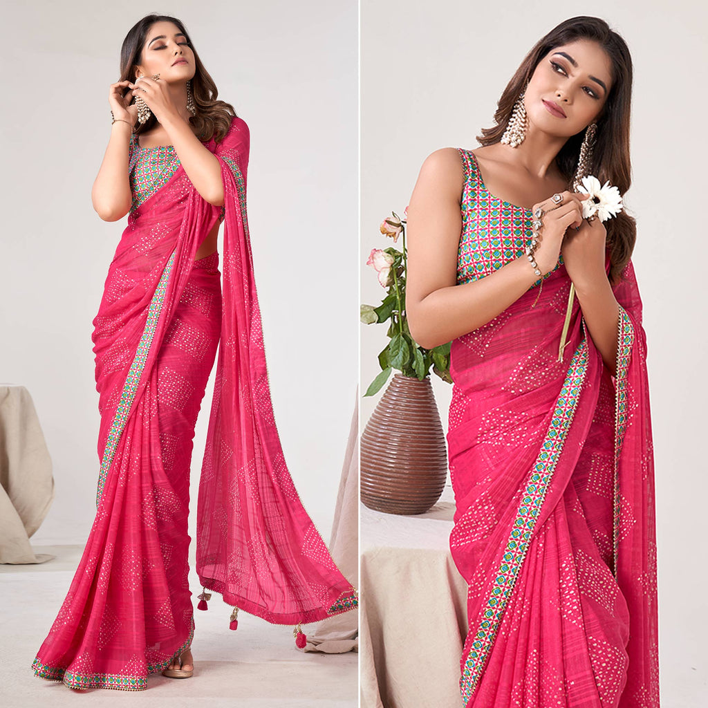 Captivating Pink Color Georgette Digital Print Saree main image 0