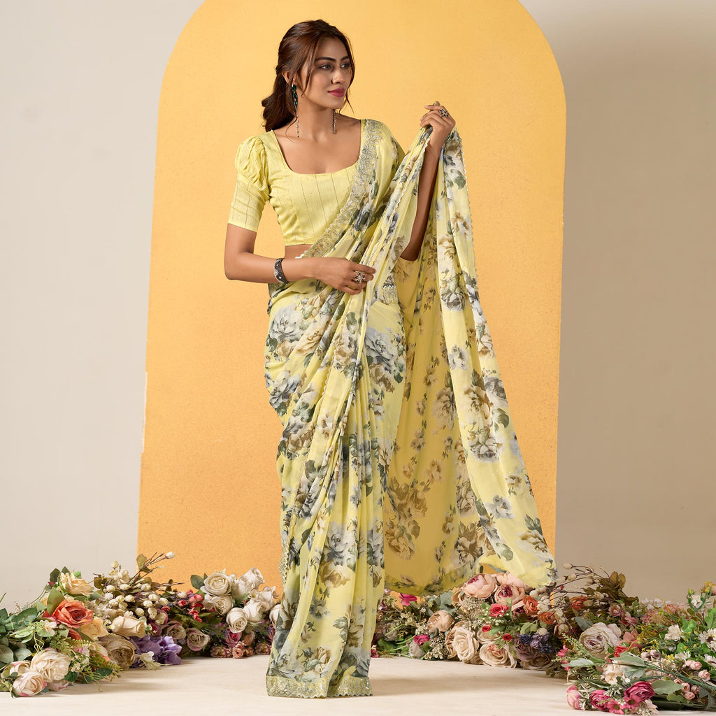 Adorable Yellow Fancy Fabric Festive Designer Saree