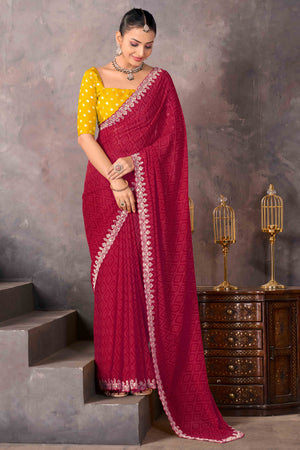Modern Maroon Georgette Saree with Timeless Bandhani Prints