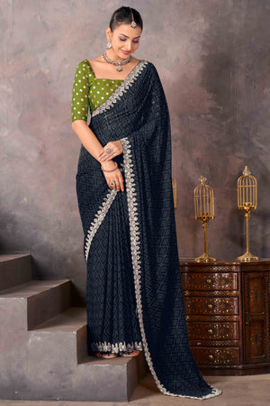 Modern Black Georgette Saree with Timeless Bandhani Prints