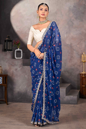 Blue Bandhani Printed Georgette Saree