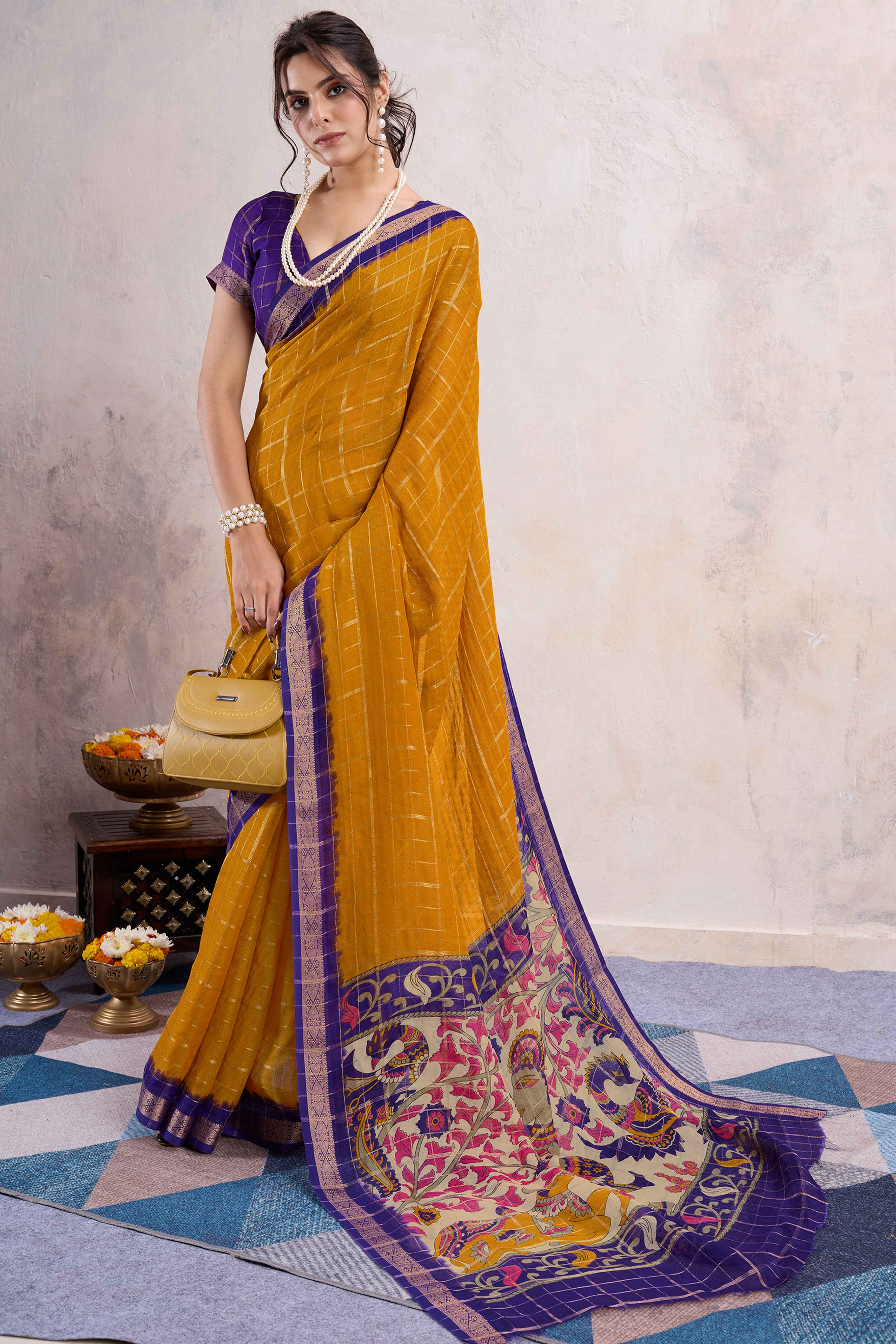 Mustard Zari Woven Cotton Silk Saree