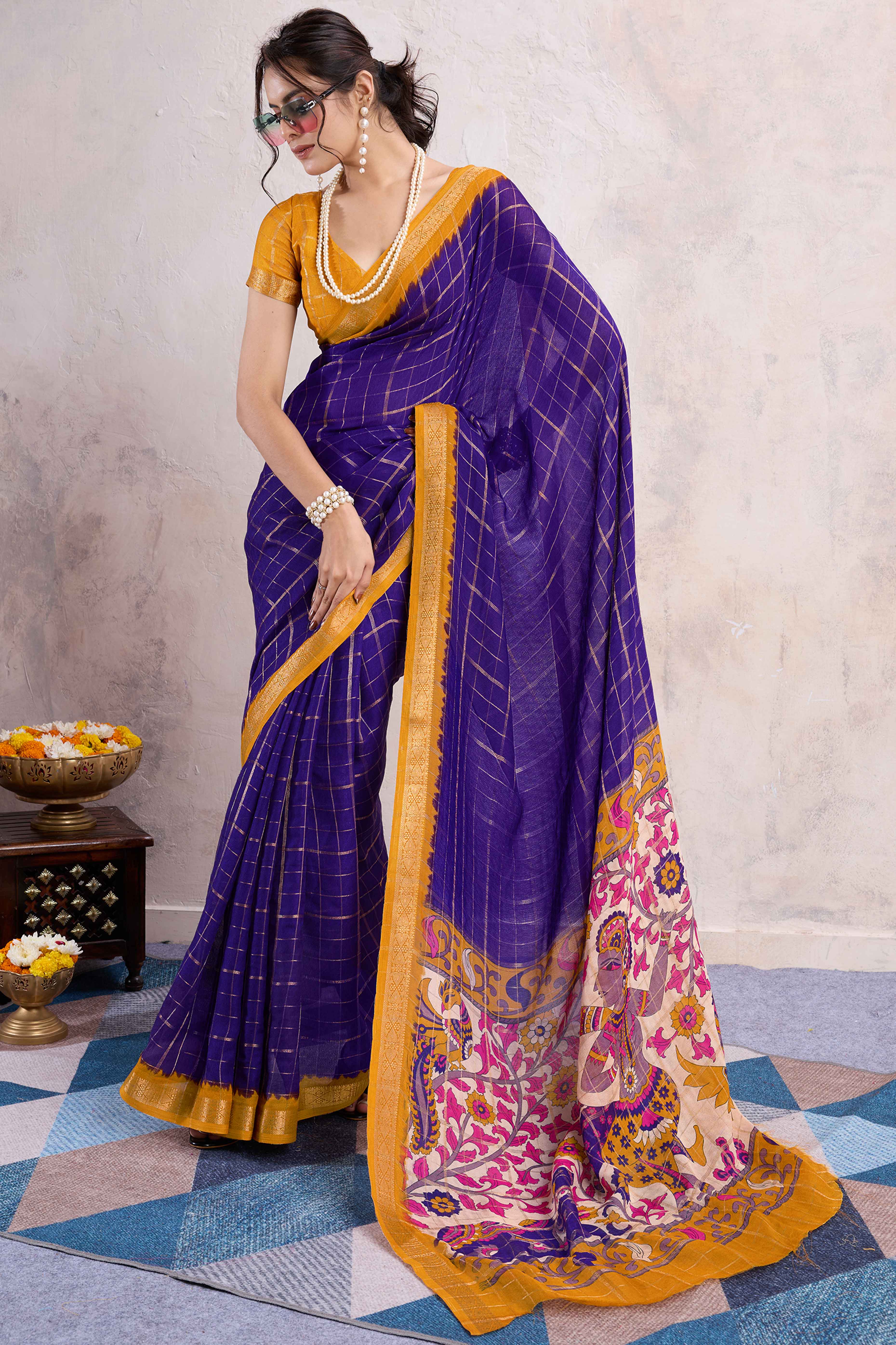 Purple Zari Woven Cotton Silk Saree