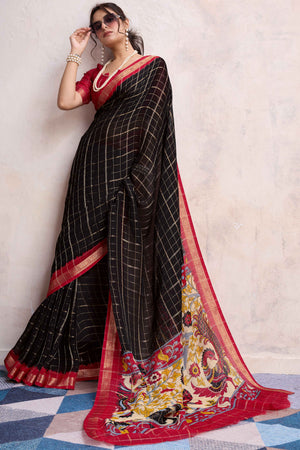 Black Zari Woven Cotton Silk Saree