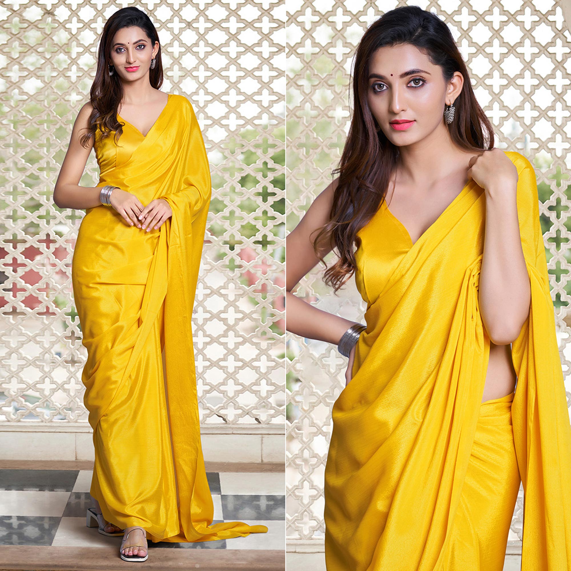 Yellow Solid Chiffon Saree