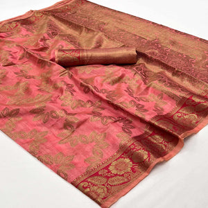 Gajari Pink Floral Woven Art Sill Saree