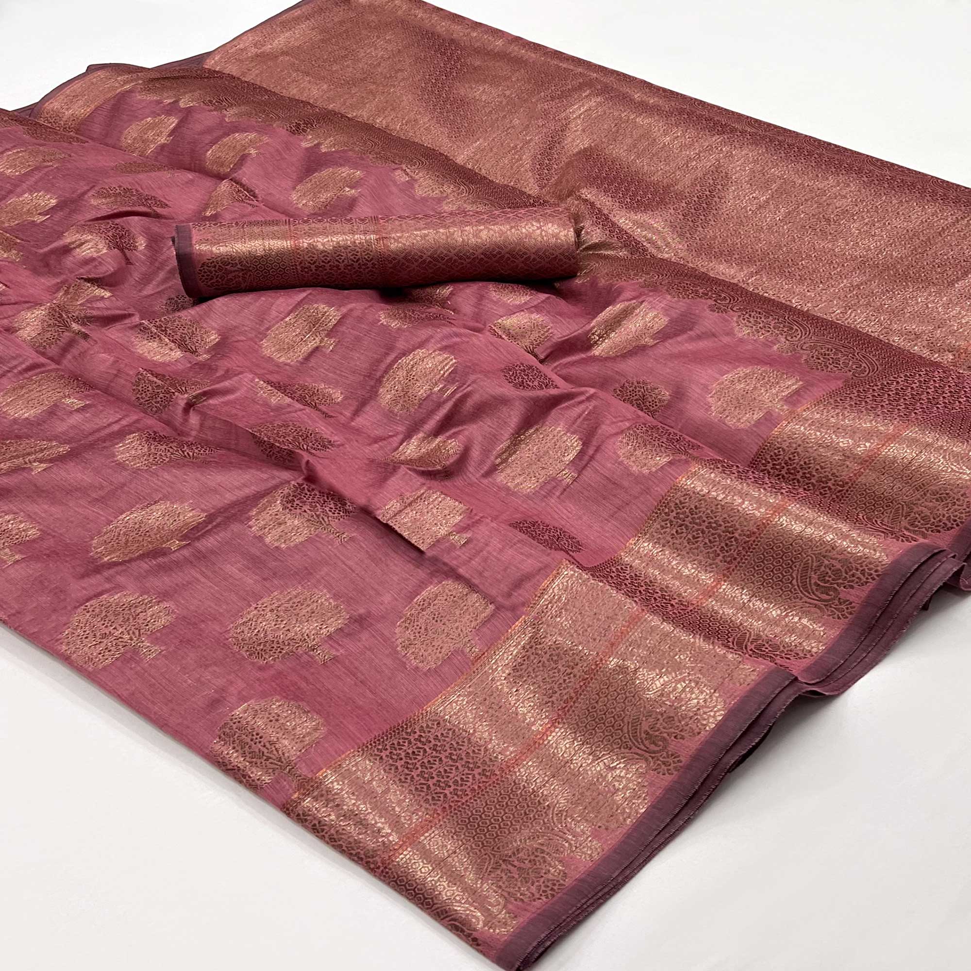Pink Floral Woven Pure Cotton Saree