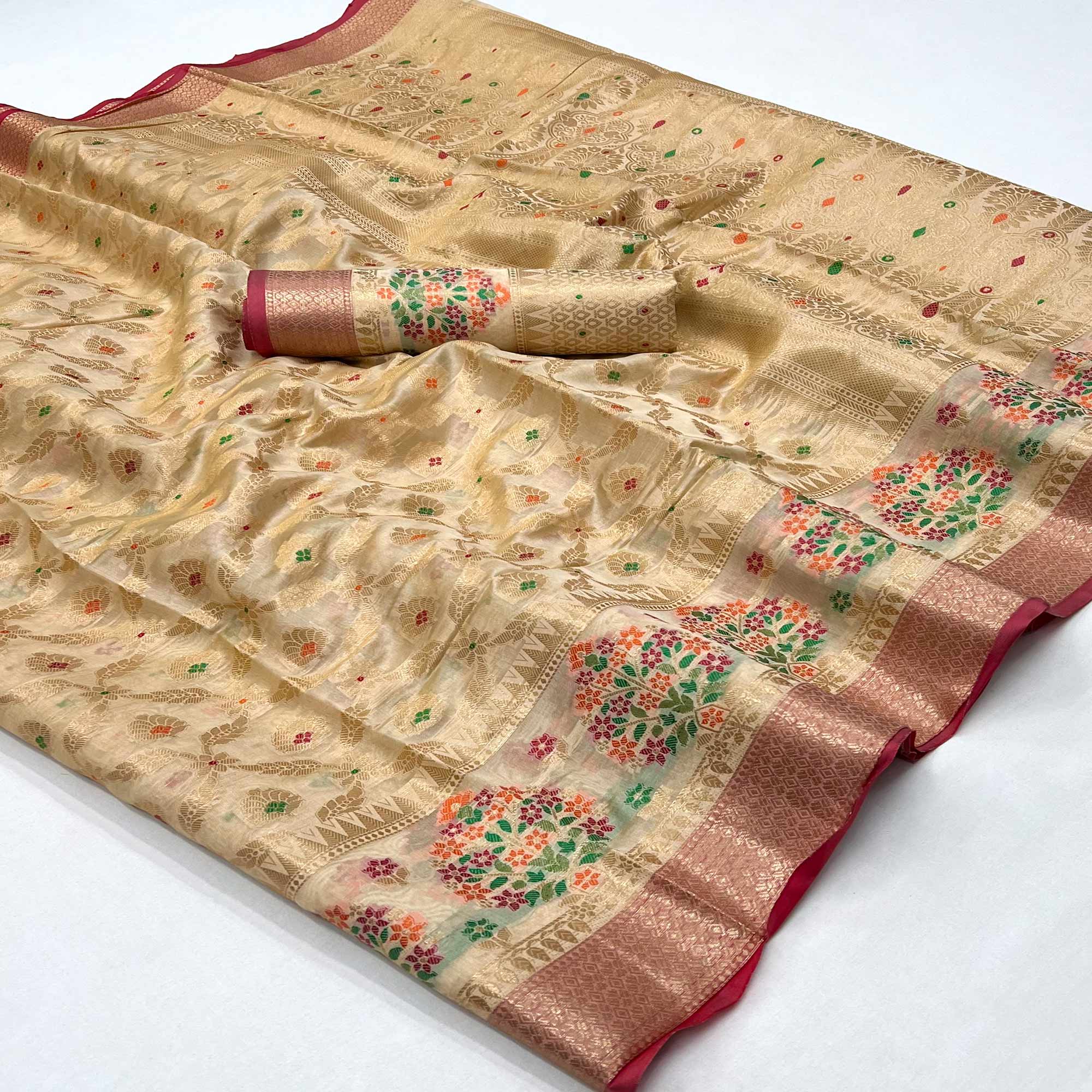 Offwhite Floral Woven Organza Saree