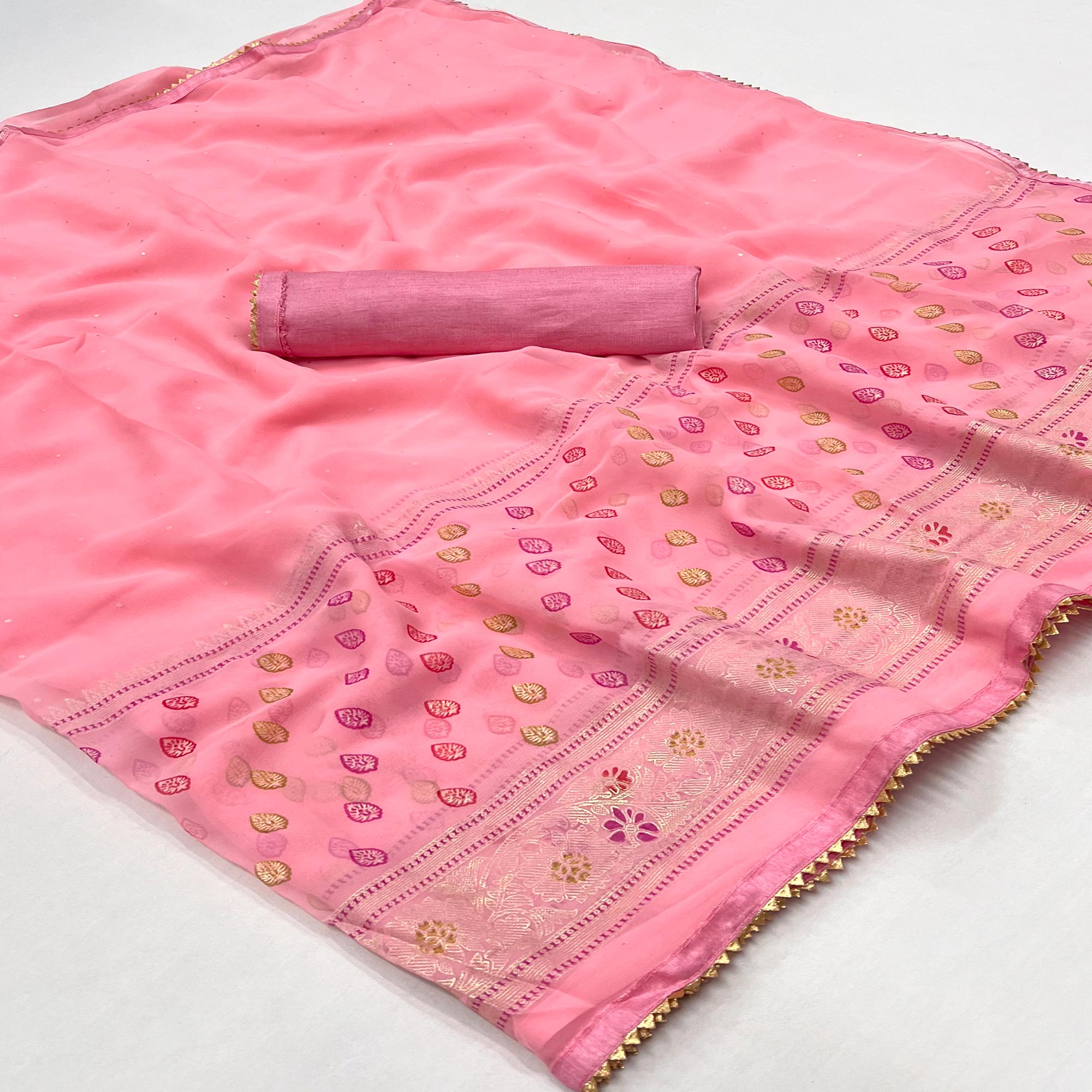 Pink Foil Printed Georgette Saree
