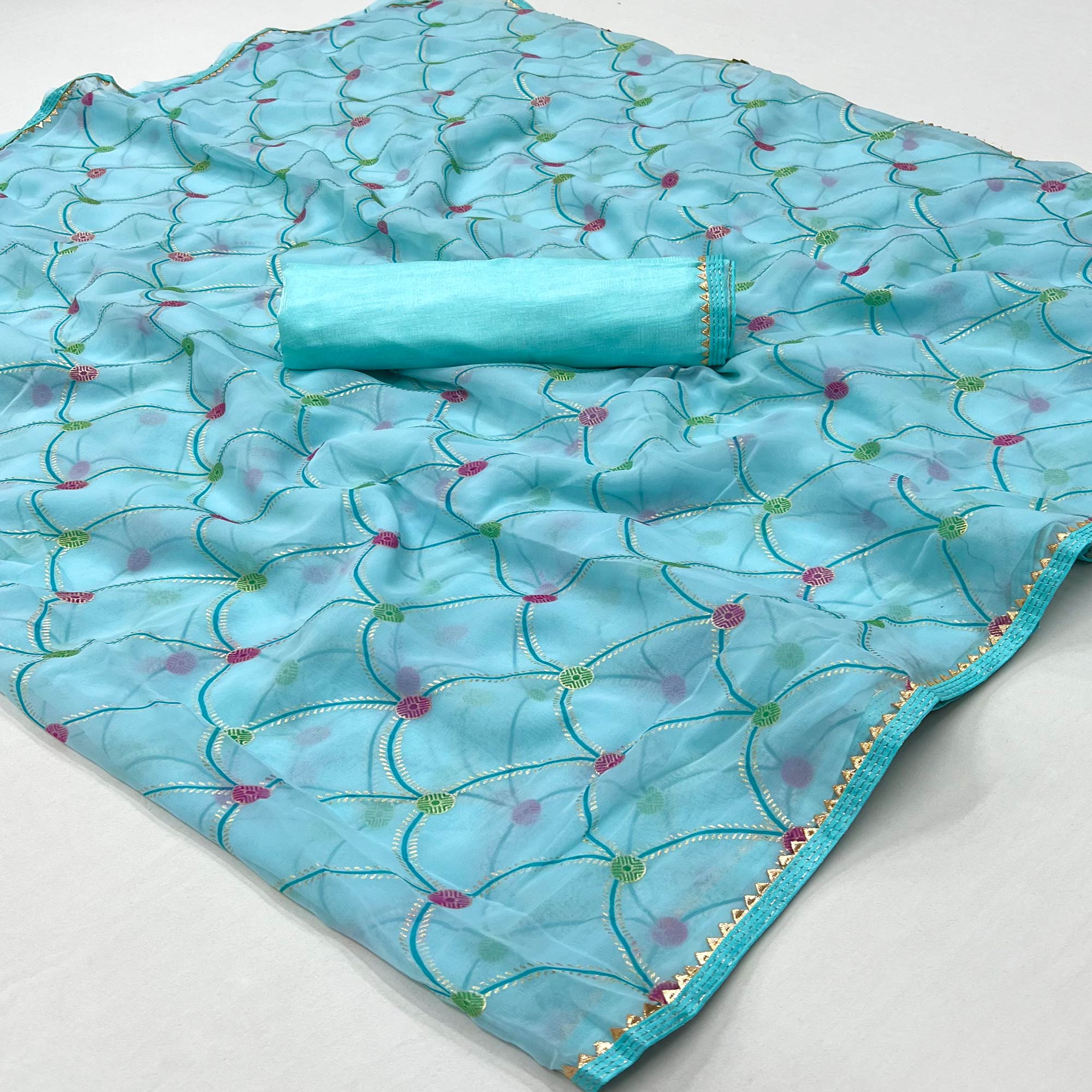 Blue Foil Printed Georgette Saree