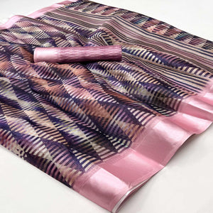 Blue Digital Printed Cotton Blend Saree With Fancy Border