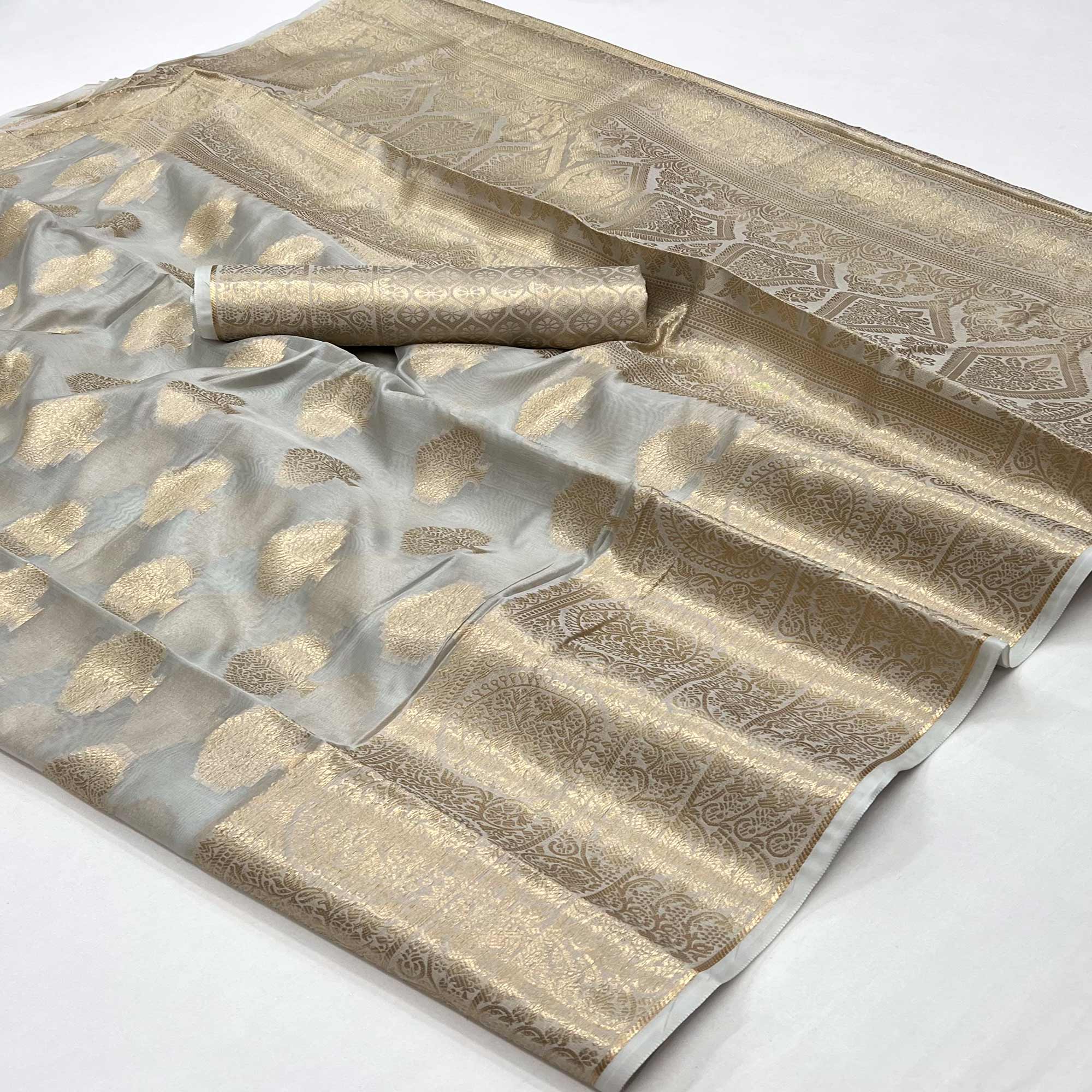 Grey Woven Organza Saree