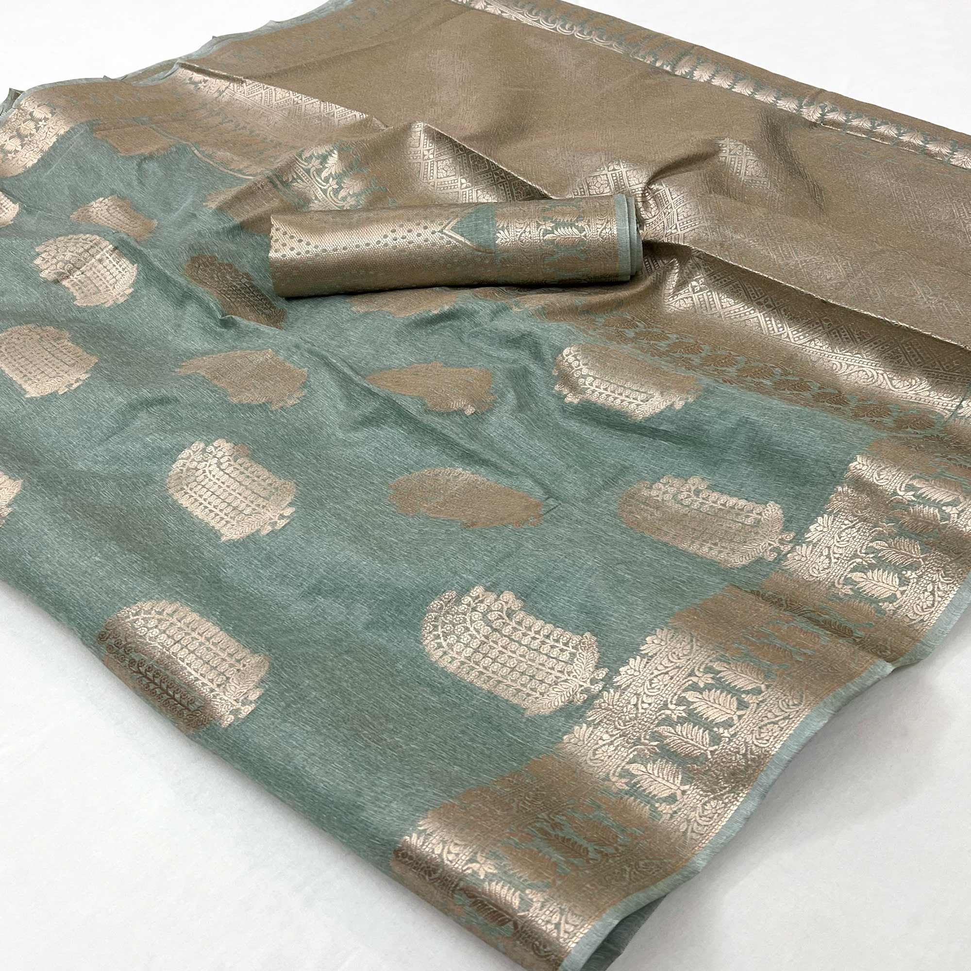 Sea Green Floral Woven Georgette Saree
