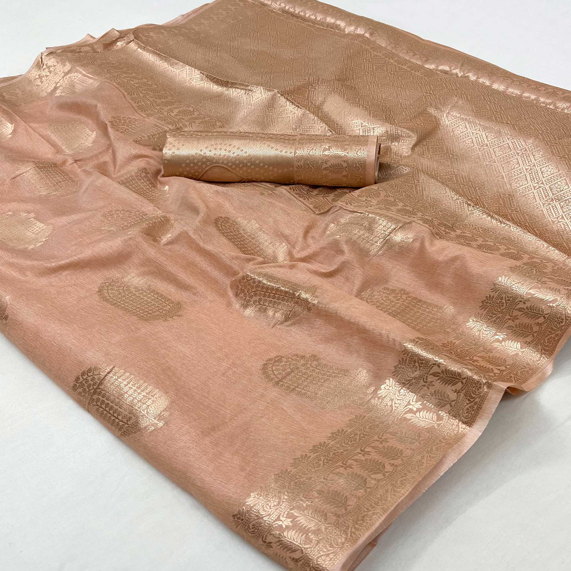 Peach Floral Woven Georgette Saree