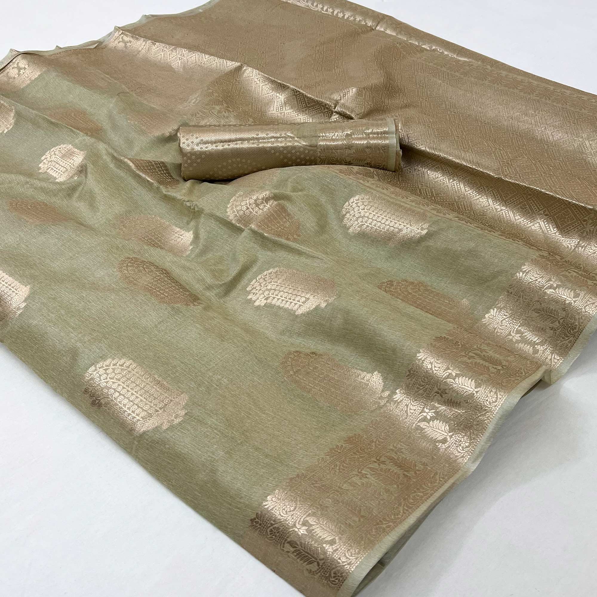 Green Floral Woven Georgette Saree