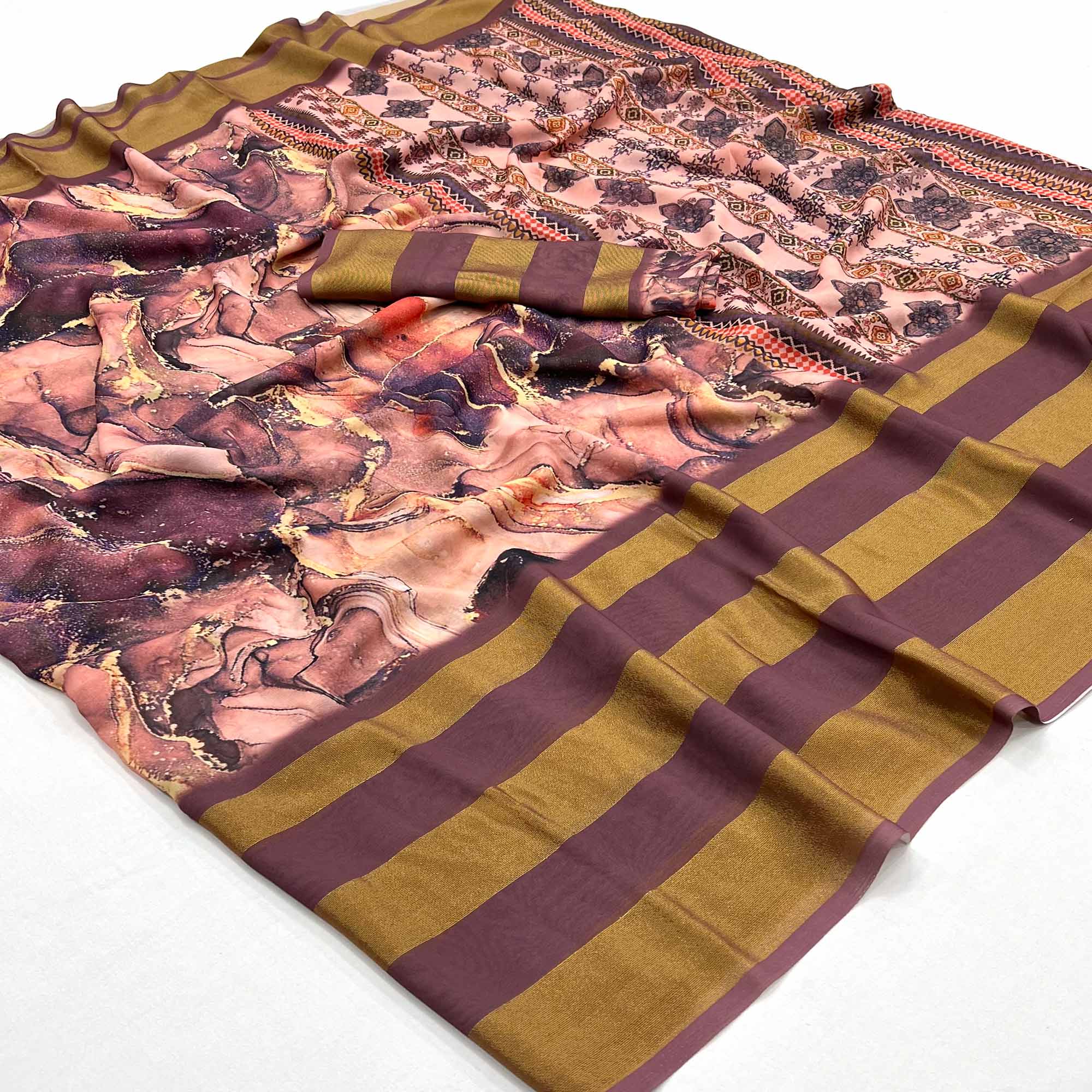 Wine Digital Printed Viscose Saree