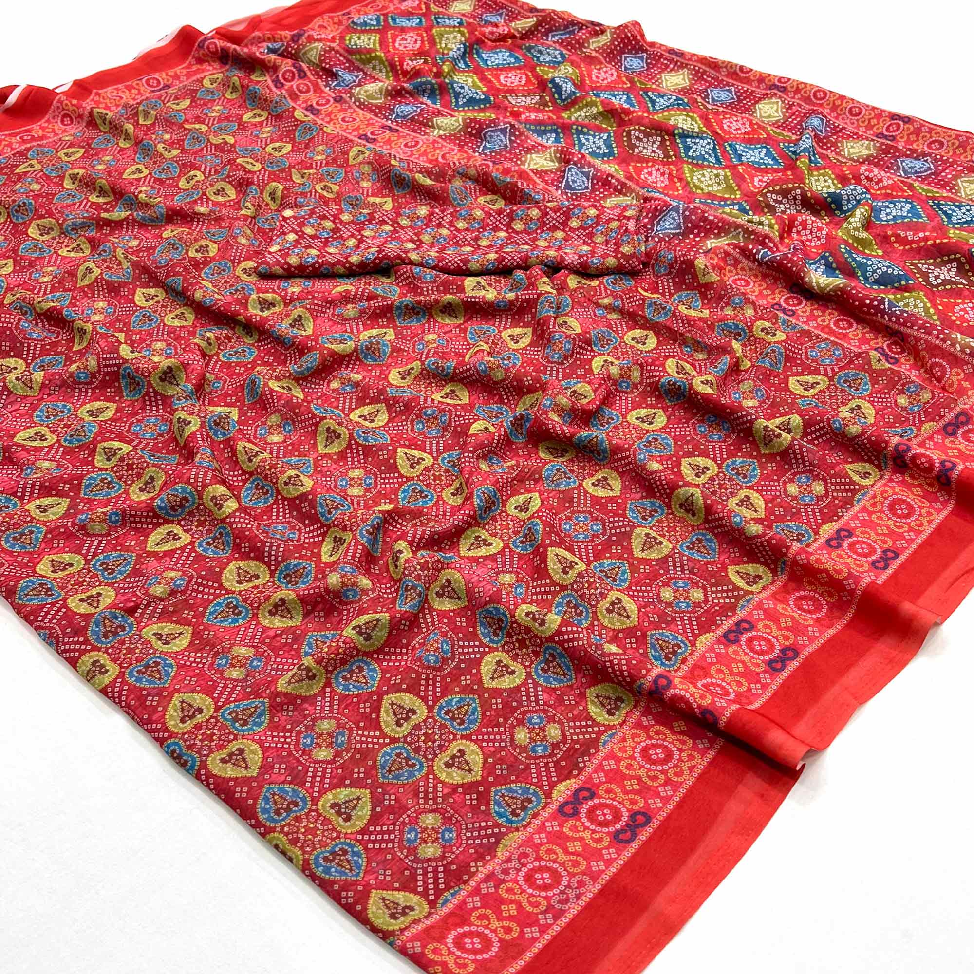 Red Bandhani Digital Printed Georgette Saree