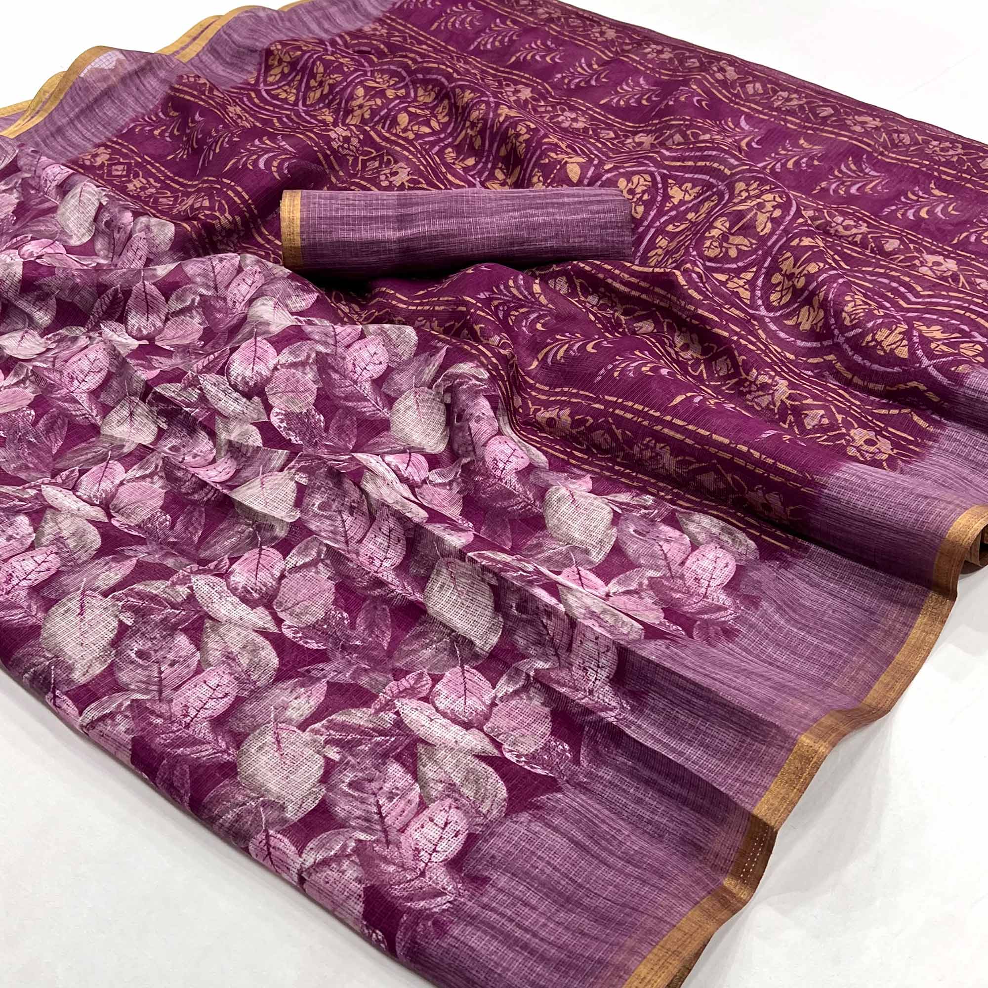 Wine Digital Printed Cotton Blend Saree