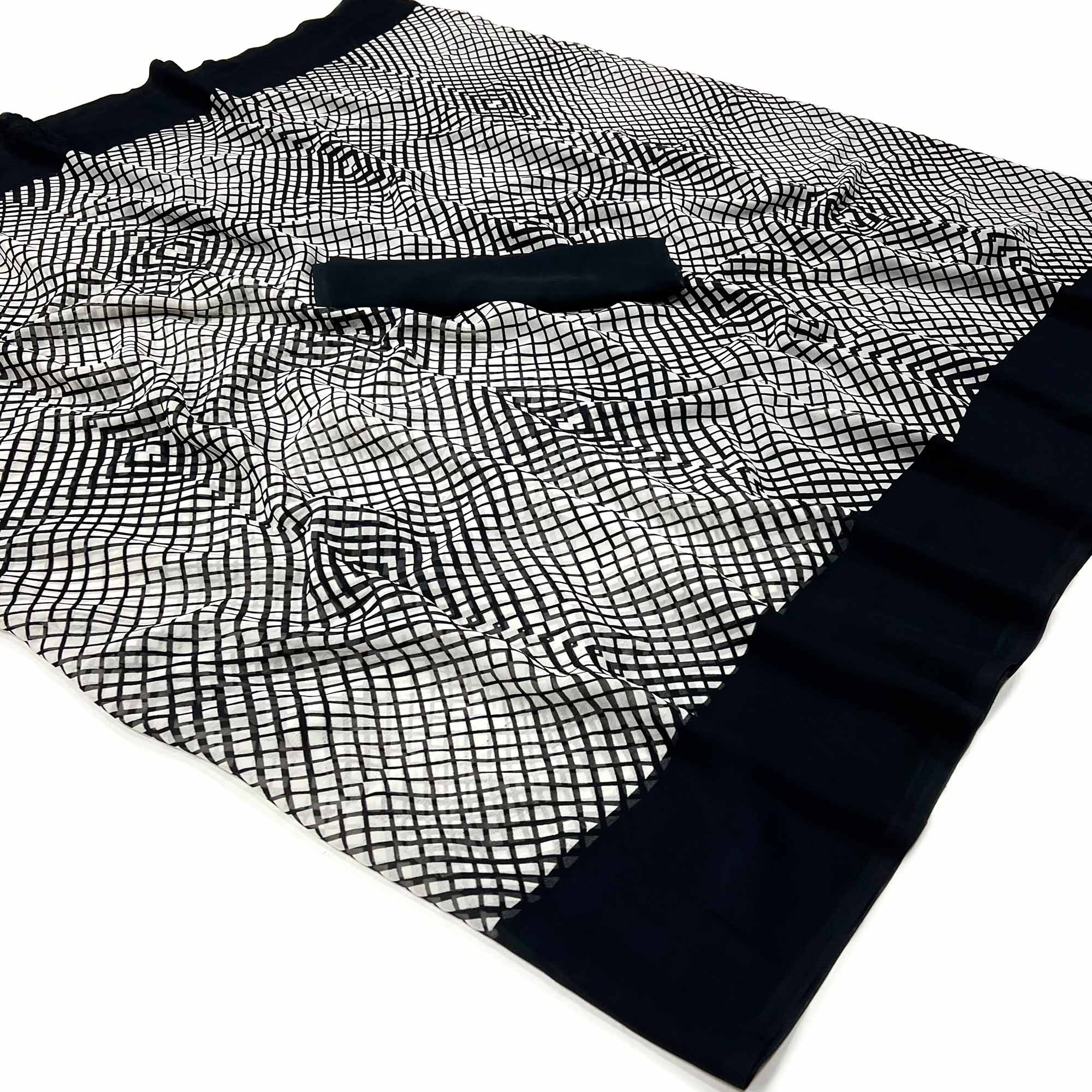 Black & White Printed Georgette Saree