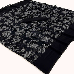 Black & White Floral Printed Georgette Saree