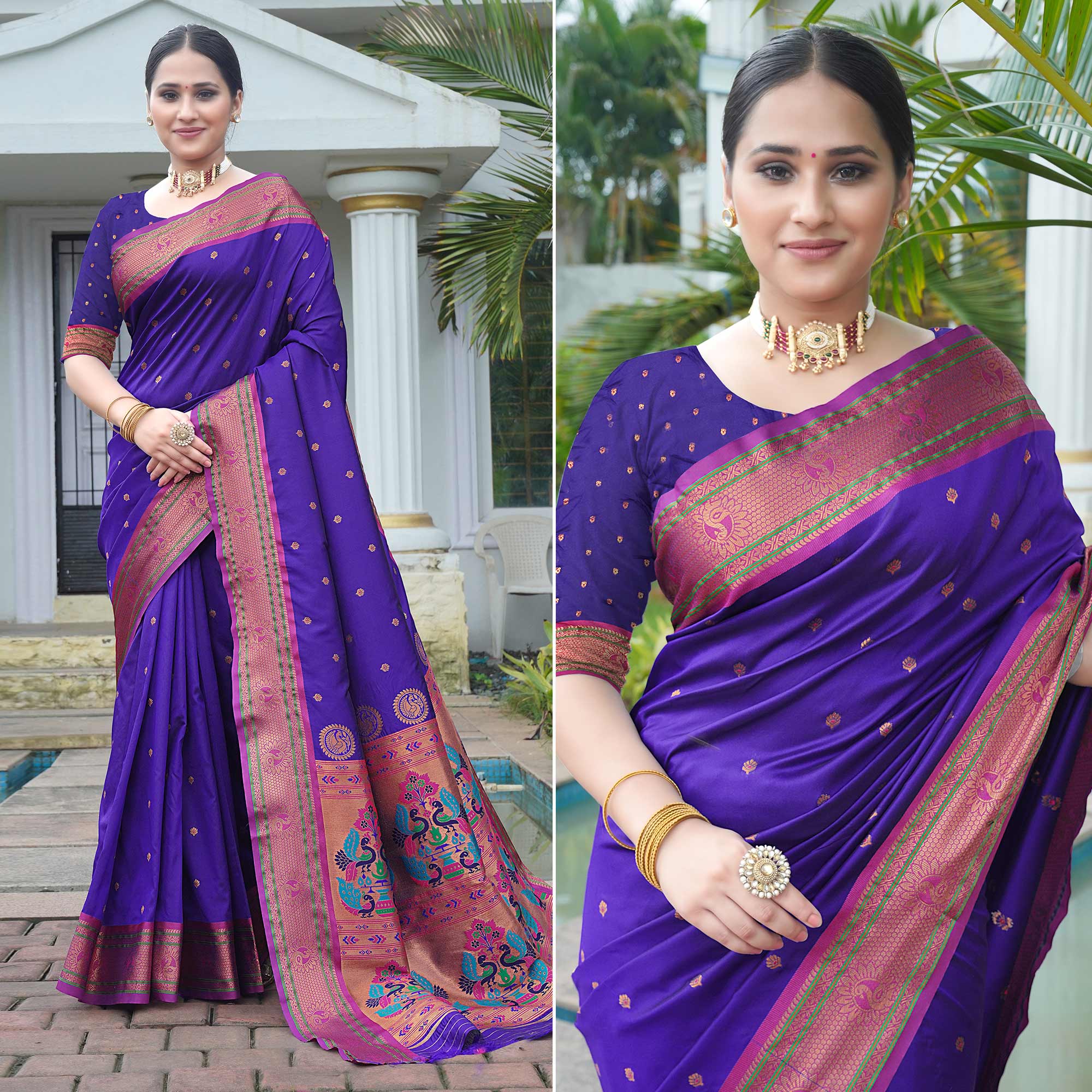 Purple Woven Paithani Art Silk Saree