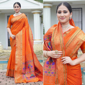 Orange Woven Paithani Art Silk Saree
