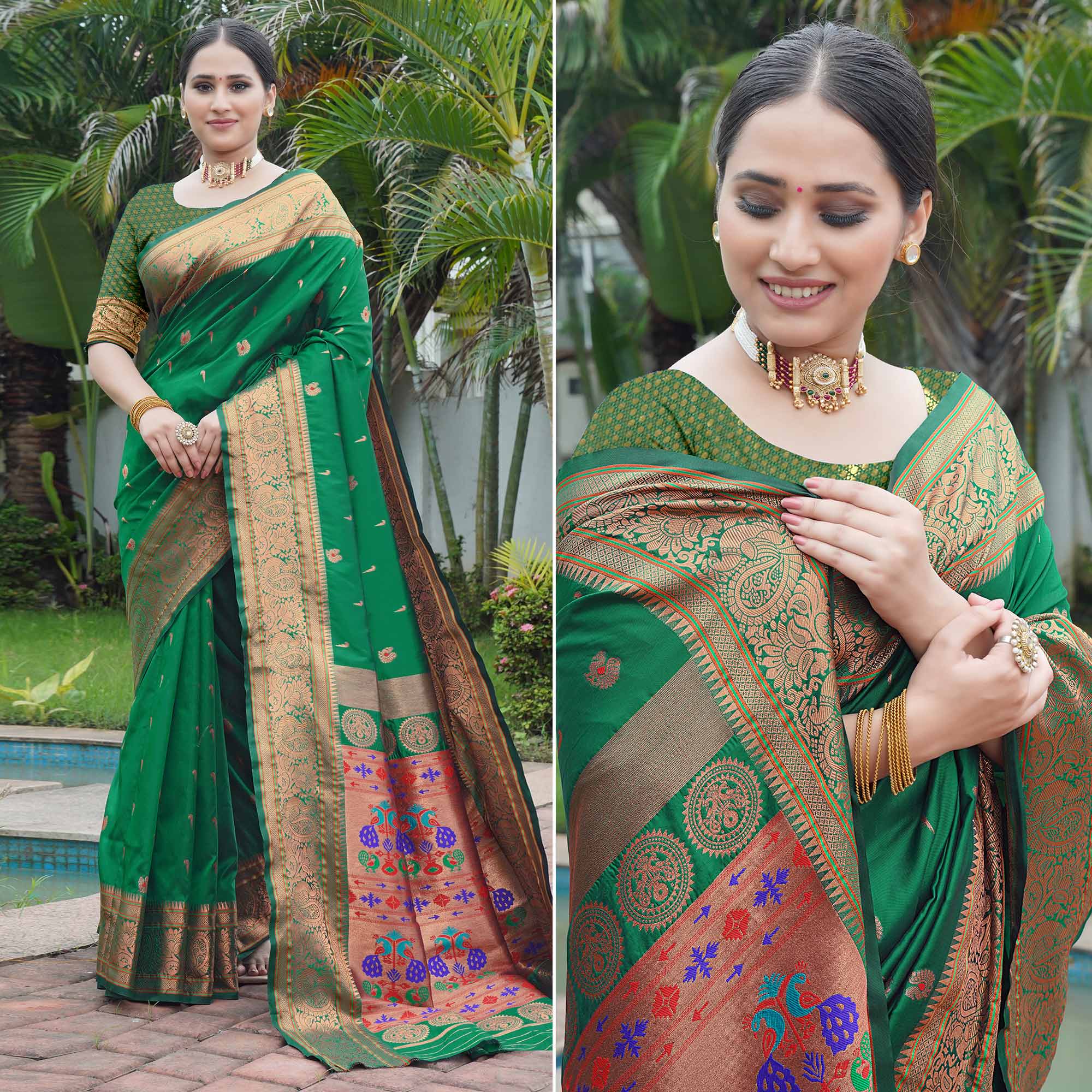 Green Woven Paithani Art Silk Saree