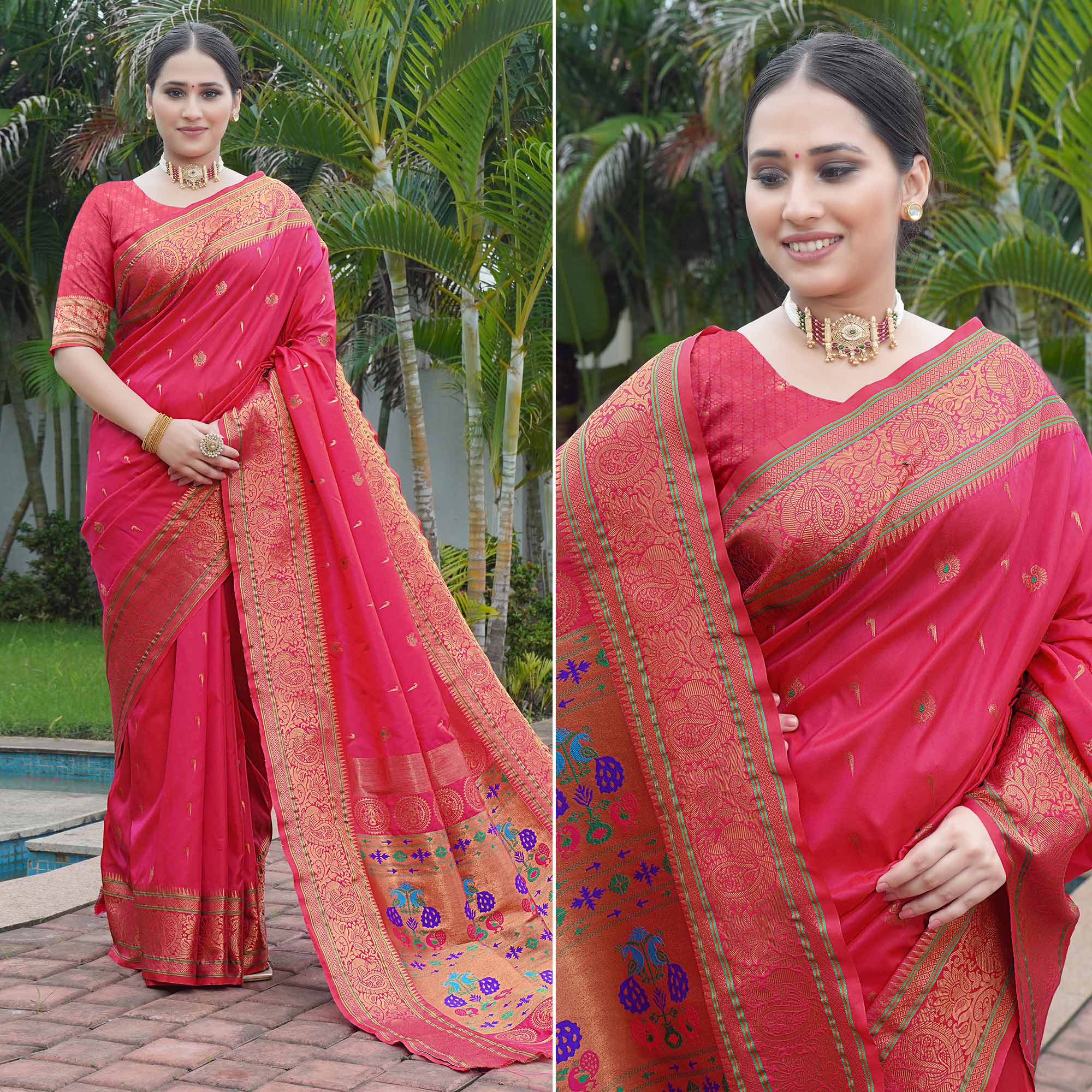 Pink Woven Paithani Art Silk Saree