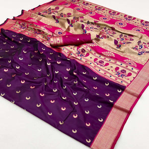 Wine & Pink Woven Pure Silk Paithani Saree